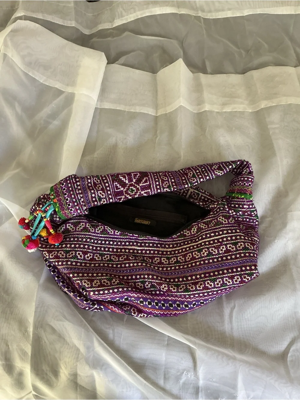 Purple Patterned Boho Shoulder Bag - Picture 4 of 5